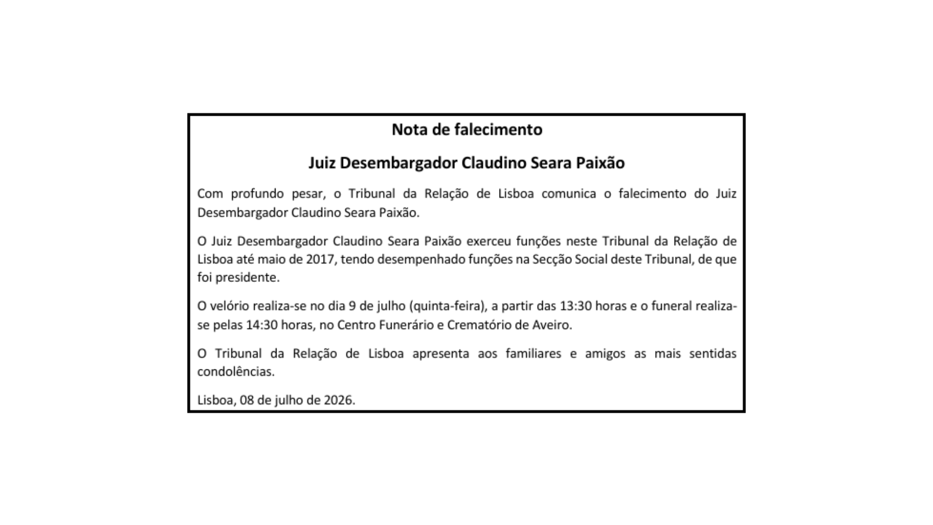 NOTA DE FALECIMENTO